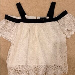 Aqua Women's Lace Cold-Shoulder Blouse - Black and Cream